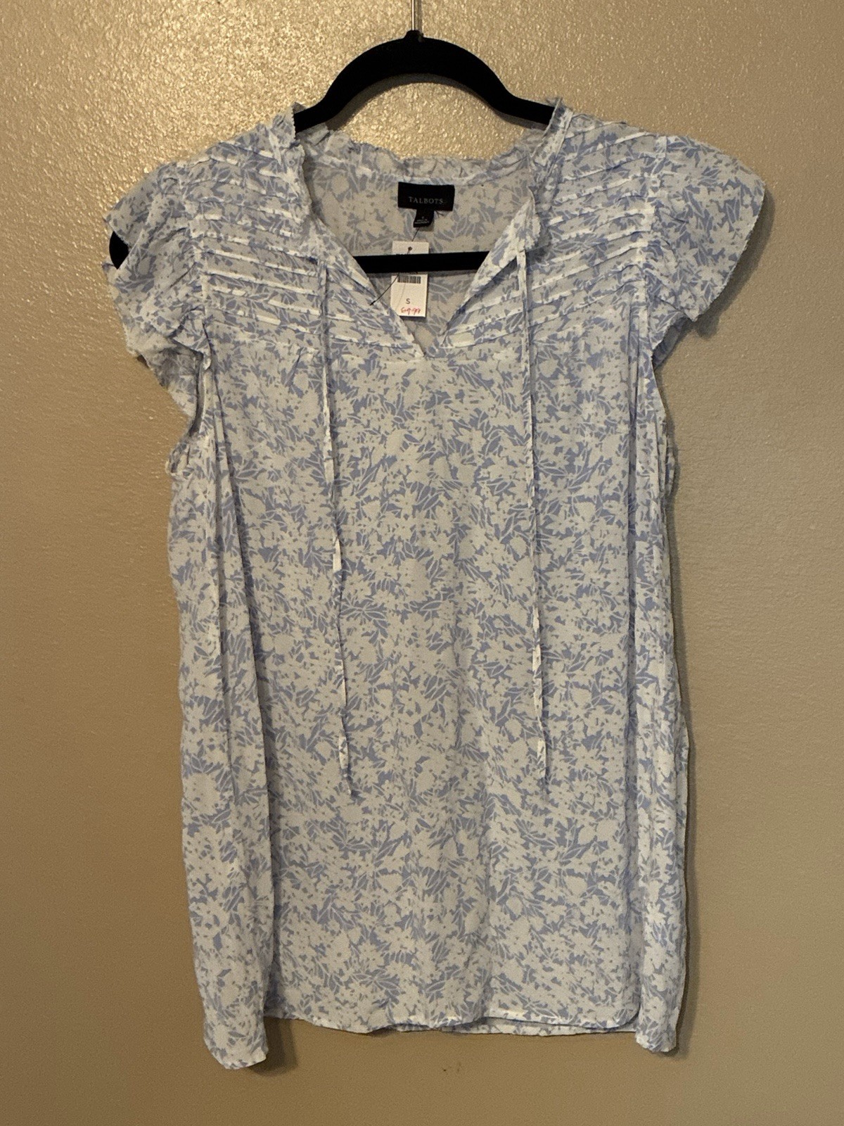 NWT Talbots Blue & White Flutter Sleeve Top Size S