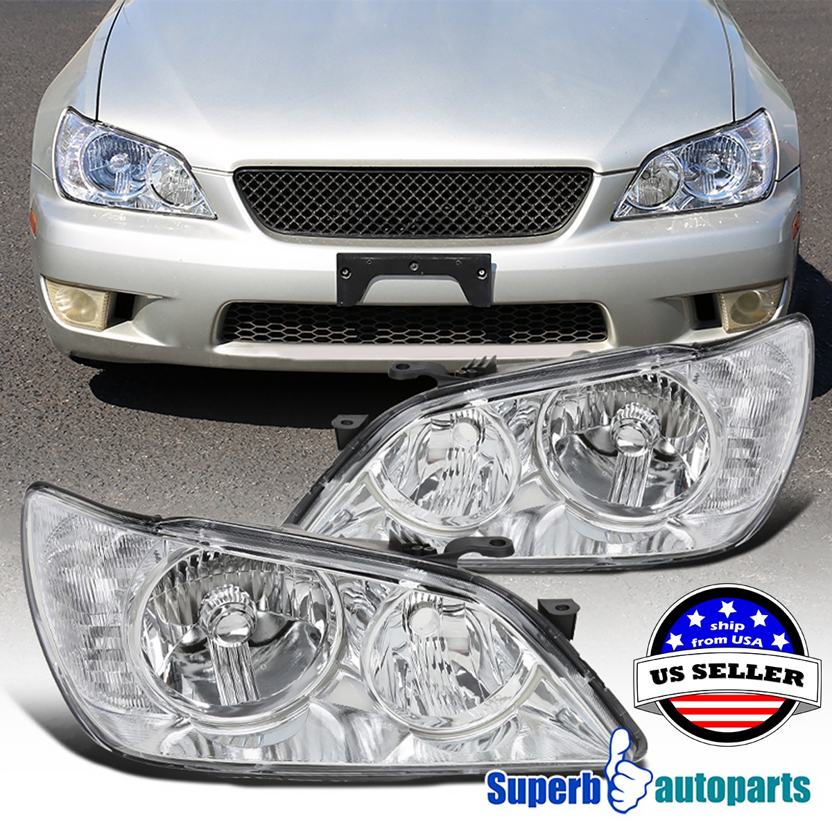 Fits 2001-2005 Lexus IS300 Headlights Head Lamps 01-05 IS 300 Replacement Pair Fits 2001-2005 Lexus IS300 Headlights Head Lamps 01-05 IS 300 Replacement Pair