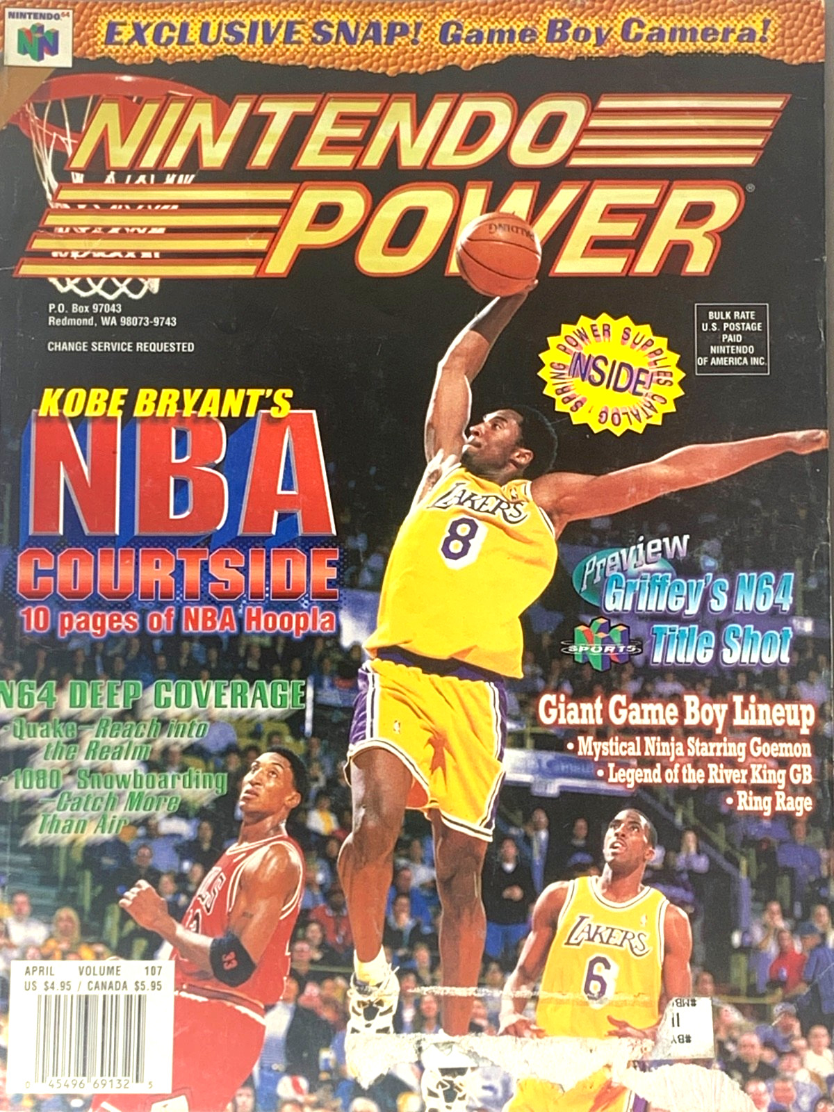 Nintendo Power Volume 107 Guide Book Magazine NBA Courtside Kobe Bryant w/Poster Nintendo Power Volume 107 Guide Book Magazine NBA Courtside Kobe Bryant w/Poster