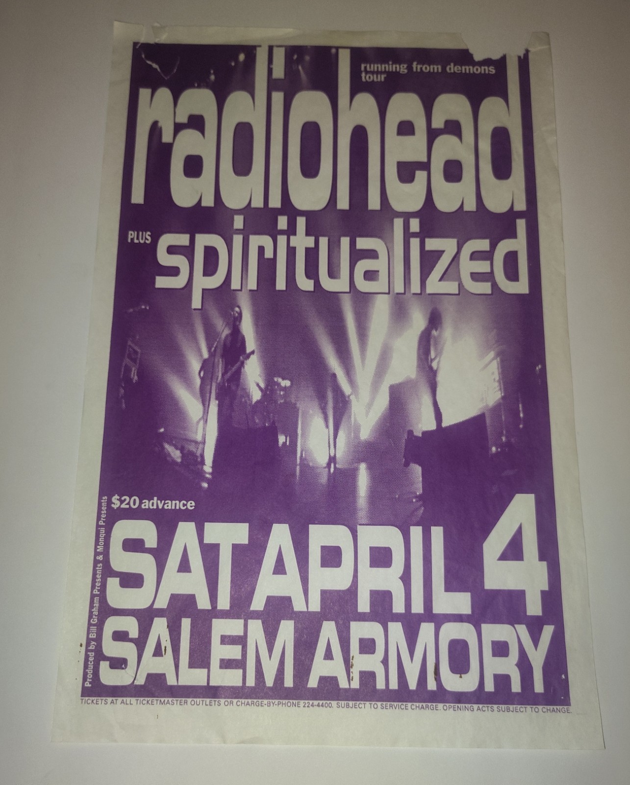 🔥 VINTAGE 1998 RADIOHEAD & SPIRITUALIZED CONCERT POSTER - HISTORIC SALEM ARMORY