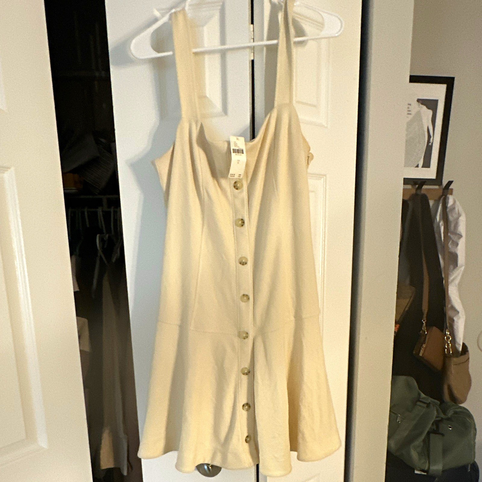 Maeve by Anthro Beige Cotton Square Neck Button Front Strappy Mini Dress Size lg Maeve by Anthro Beige Cotton Square Neck Button Front Strappy Mini Dress Size lg