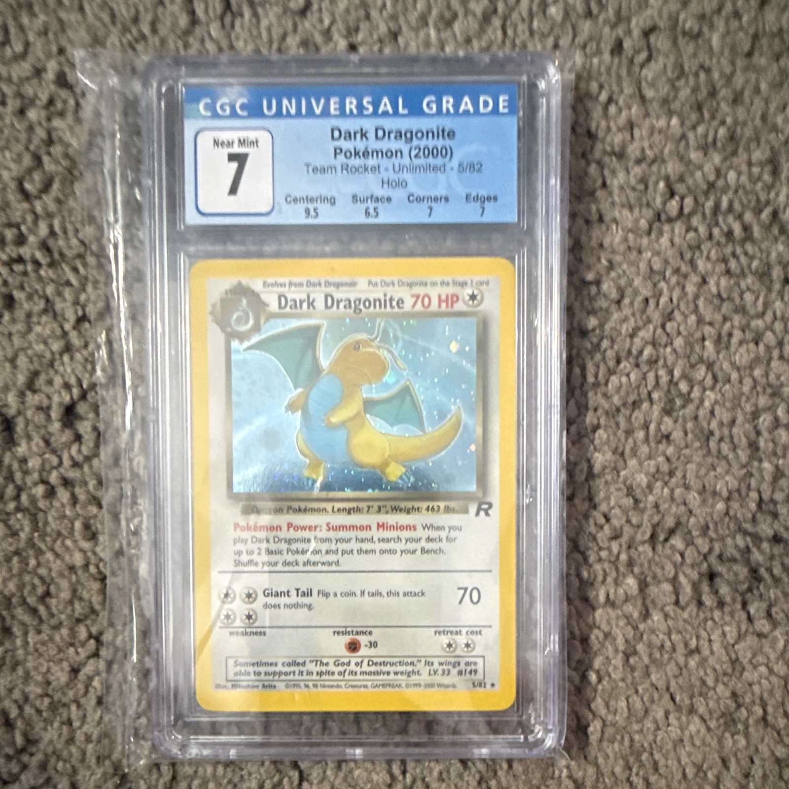 Nintendo CGC 7 Team Rocket Dark Dragonite 5/82 Holo Rare Unlimited EN 2000