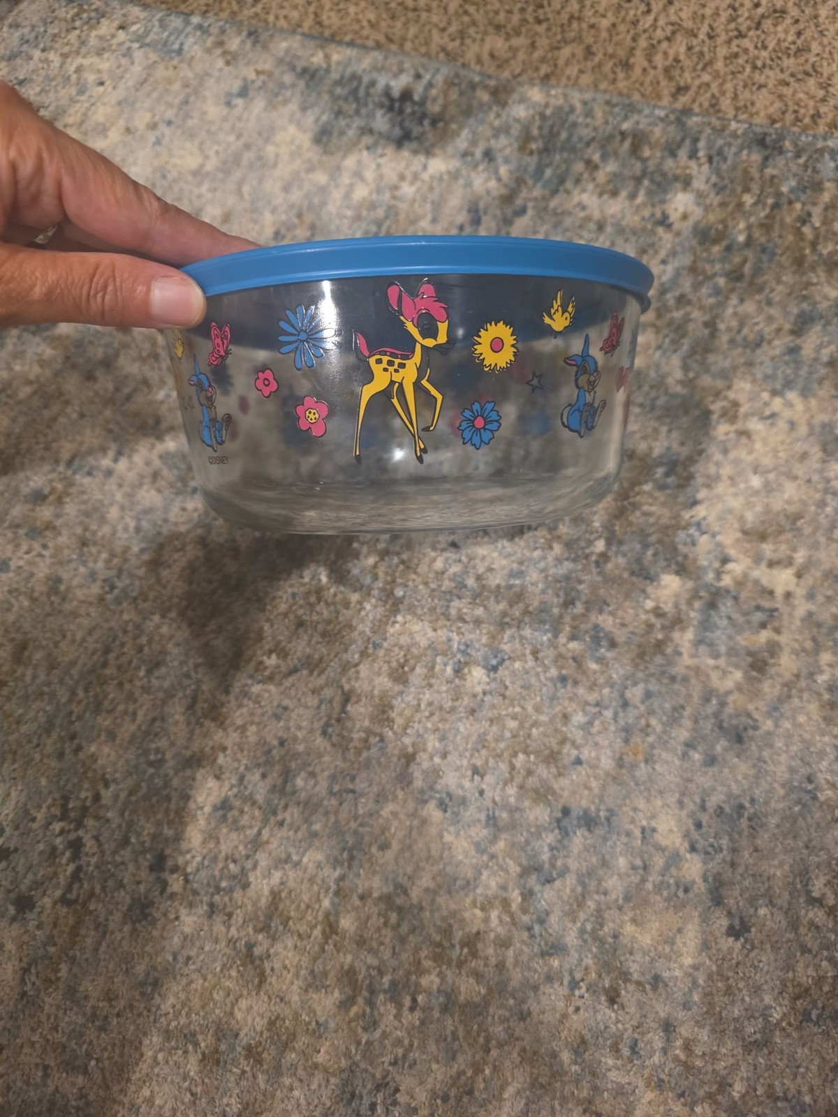 Pyrex Disney Bambi Glass Storage Bowl with Blue Lid Pyrex Disney Bambi Glass Storage Bowl with Blue Lid