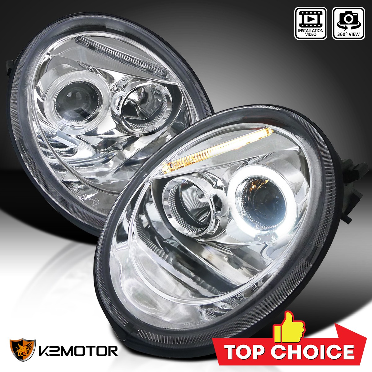 Fits 1998-2005 VW Volkswagen Beetle LED Halo Projector Headlights Left+Right Fits 1998-2005 VW Volkswagen Beetle LED Halo Projector Headlights Left+Right