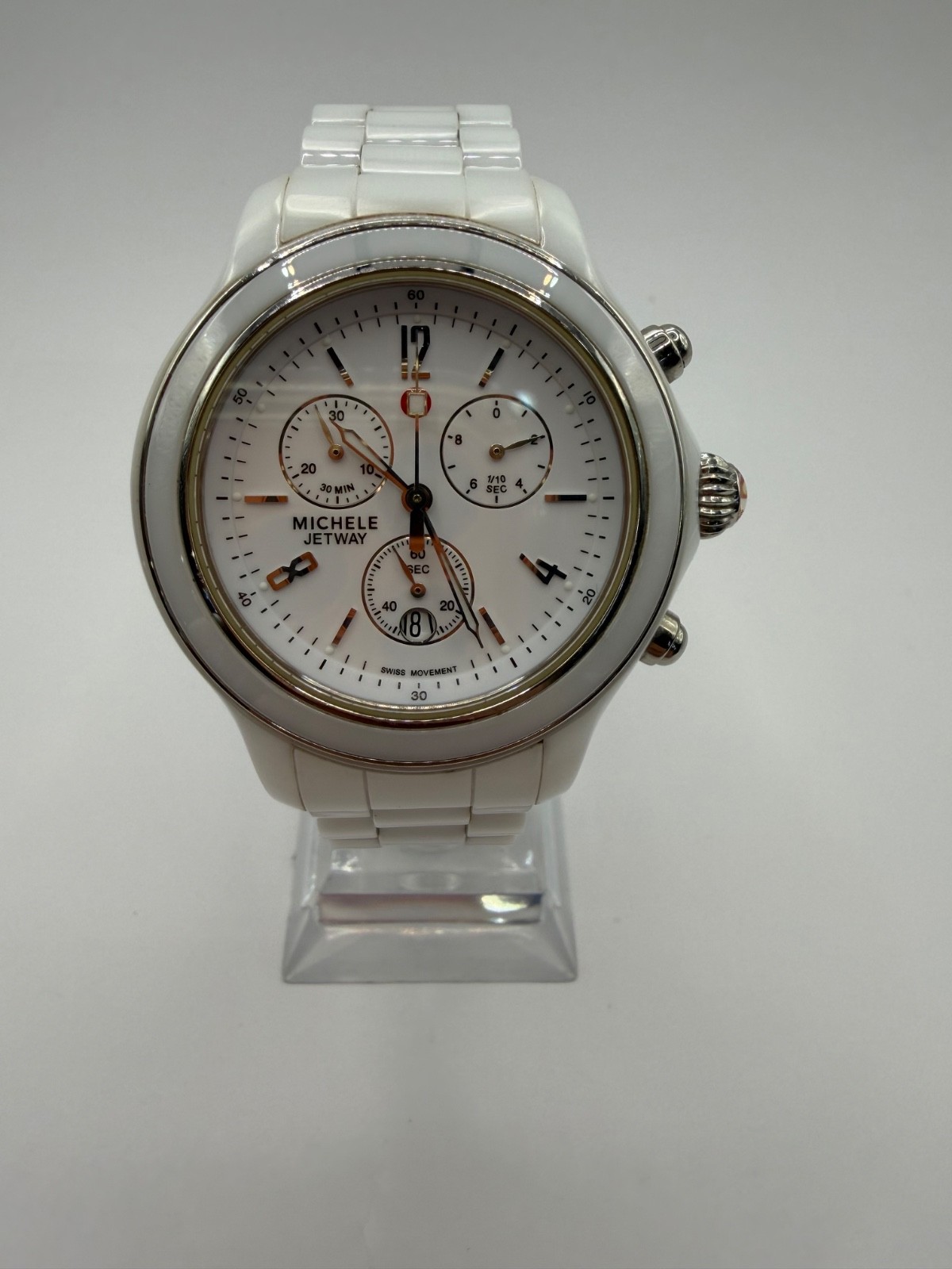 MICHELE Jetway White Ceramic Chronograph Women’s Watch MWW17B000002 Swiss