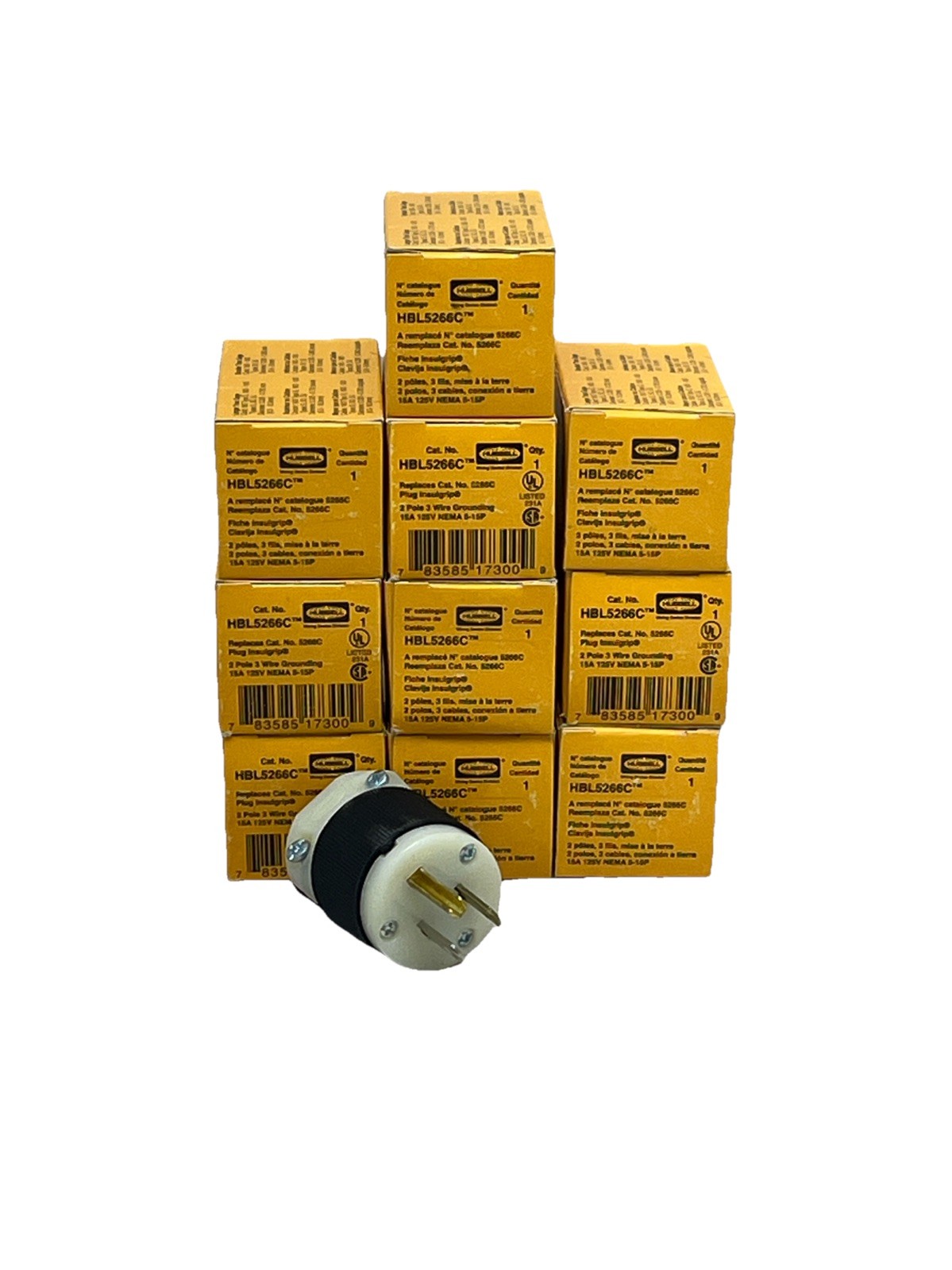 LOT OF 10 Hubbell HBL5266C AC Male NEMA 5-15P Plug 15A 125V Connector CL/BK LOT OF 10 Hubbell HBL5266C AC Male NEMA 5-15P Plug 15A 125V Connector CL/BK