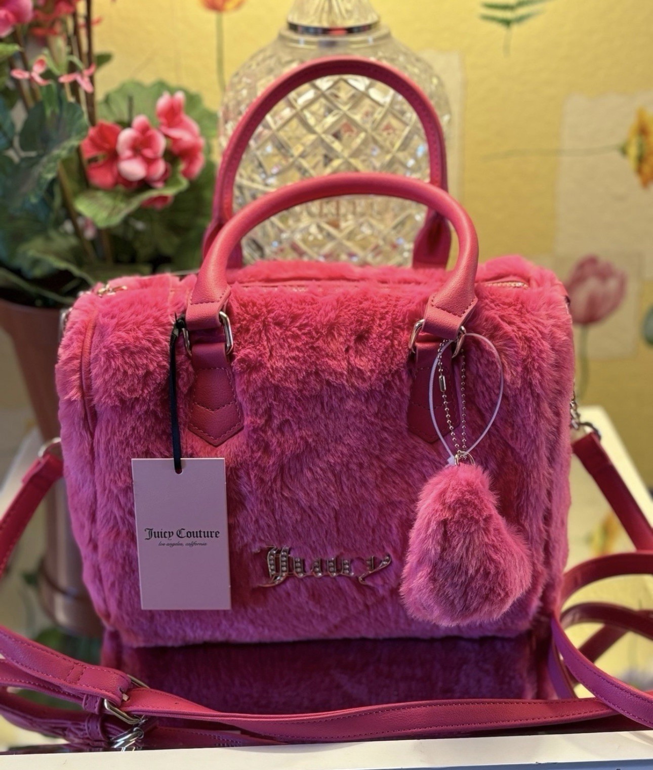 Juicy Couture Free Love Pink Faux Fur Satchel with Gold Tone Hardware, NWT Juicy Couture Free Love Pink Faux Fur Satchel with Gold Tone Hardware, NWT