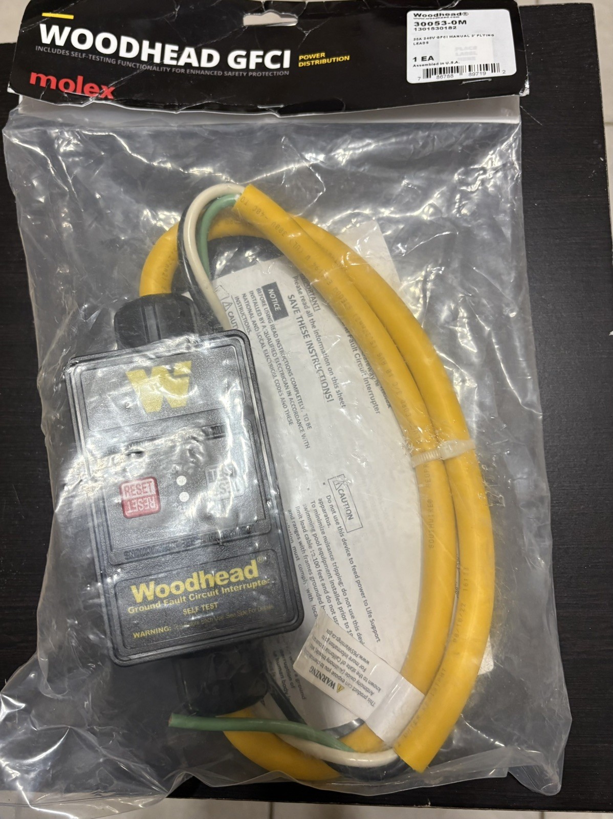 NEW Molex Woodhead - Model #30053-0M - GFCI - 30A - 240V - Class A - Nema 4X6P