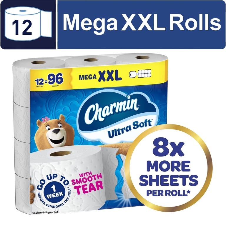 Charmin Ultra Soft Toilet Paper, 12 Mega XXL Rolls, 2-Ply Bath Tissue