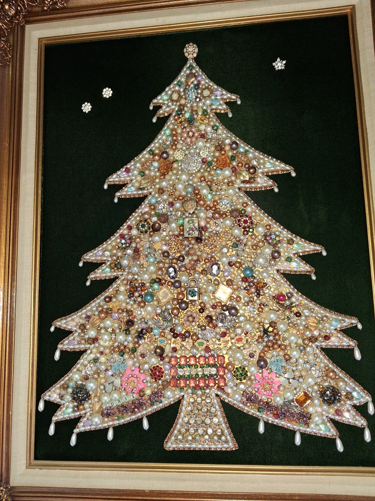 Vintage Christmas Tree Art Collage Made From Jewelry Framed Vintage Christmas Tree Art Collage Made From Jewelry Framed