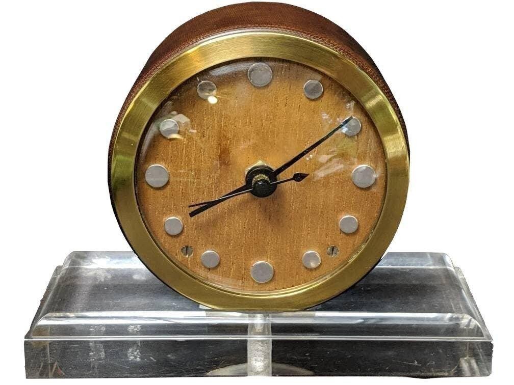 1940's Lucite/fiberglass/wood Art Deco Clock converted to battery