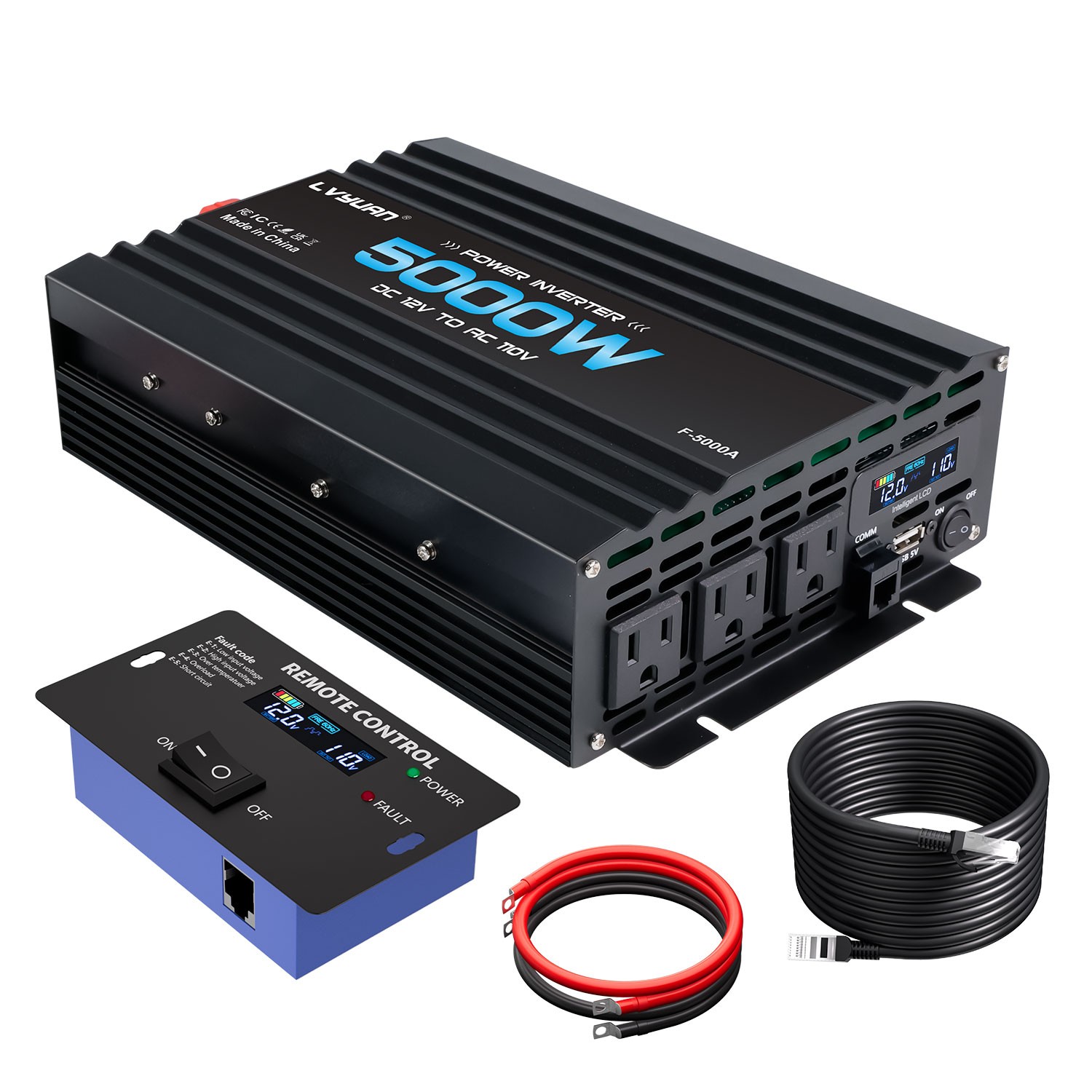 9000W 7000W 5000W Peak Power Inverter 12V to 110V W/ 3AC USB LCD Remote Control