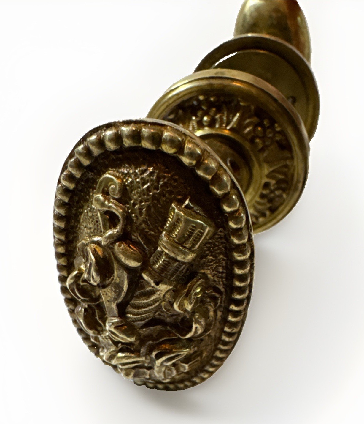 Antique Vintage Beautiful Louis XVI Oval Bacchus-style Brass Door Knob Set Spain Antique Vintage Beautiful Louis XVI Oval Bacchus-style Brass Door Knob Set Spain
