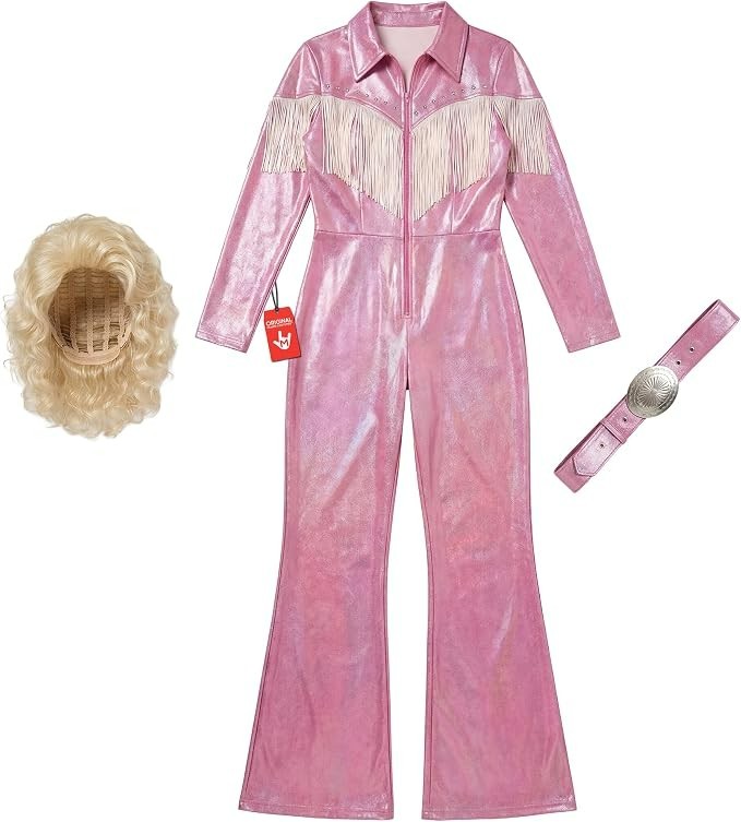 Women`s Country Singer Costume & Wig Adult Pink Dolly Parton Outfit S - XL Women`s Country Singer Costume & Wig Adult Pink Dolly Parton Outfit S - XL
