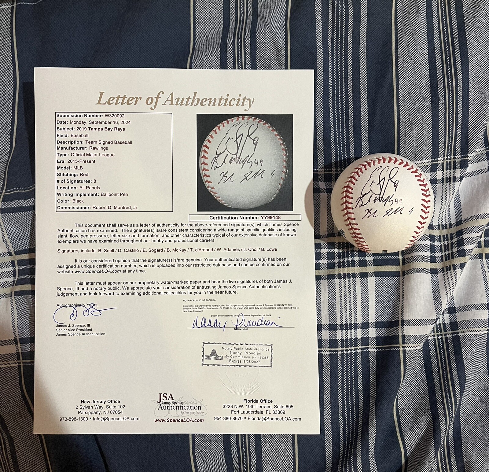 2019 Tampa Bay Rays Multi Signed Baseball JSA LOA Snell Castillo Lowe McKay + 2019 Tampa Bay Rays Multi Signed Baseball JSA LOA Snell Castillo Lowe McKay +