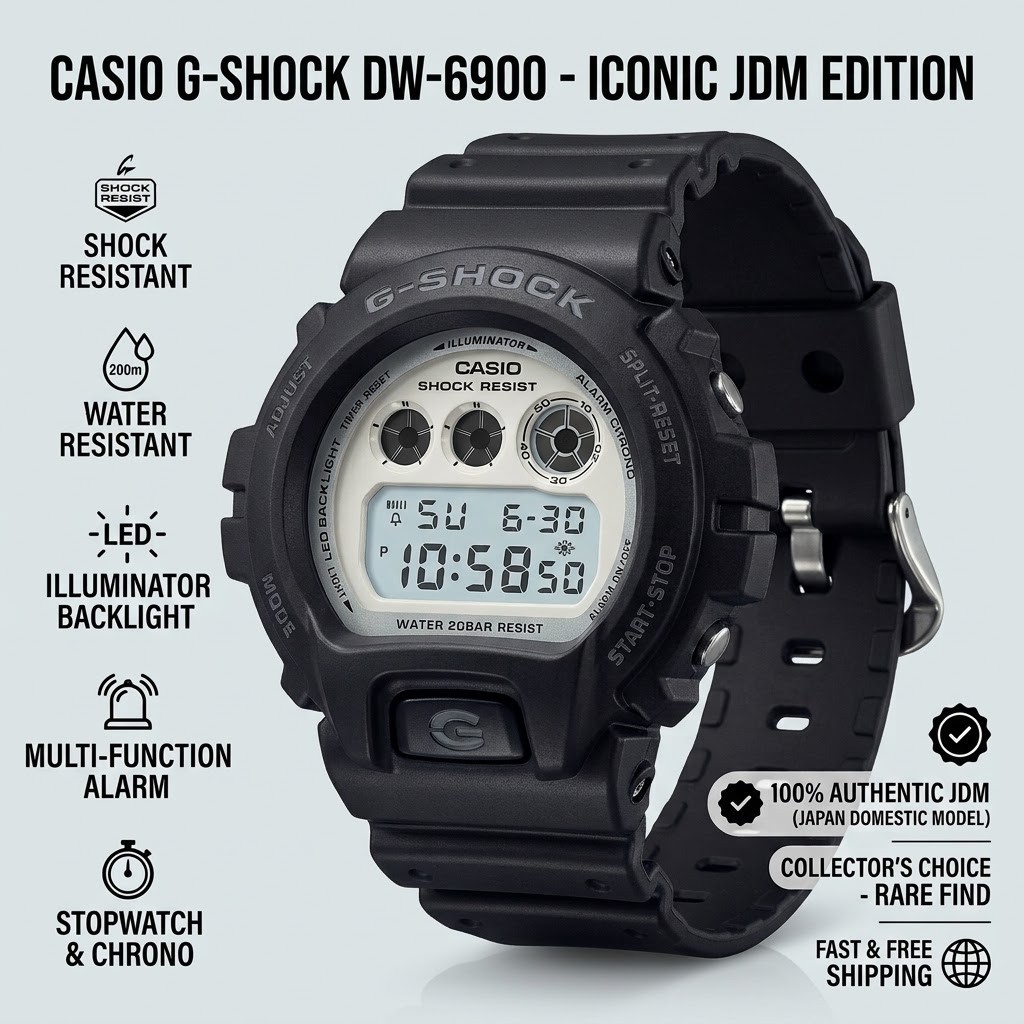 New CASIO G-SHOCK DW-6900WD-1JF Black Brilliant White Men\'s Watch JDM Authentic