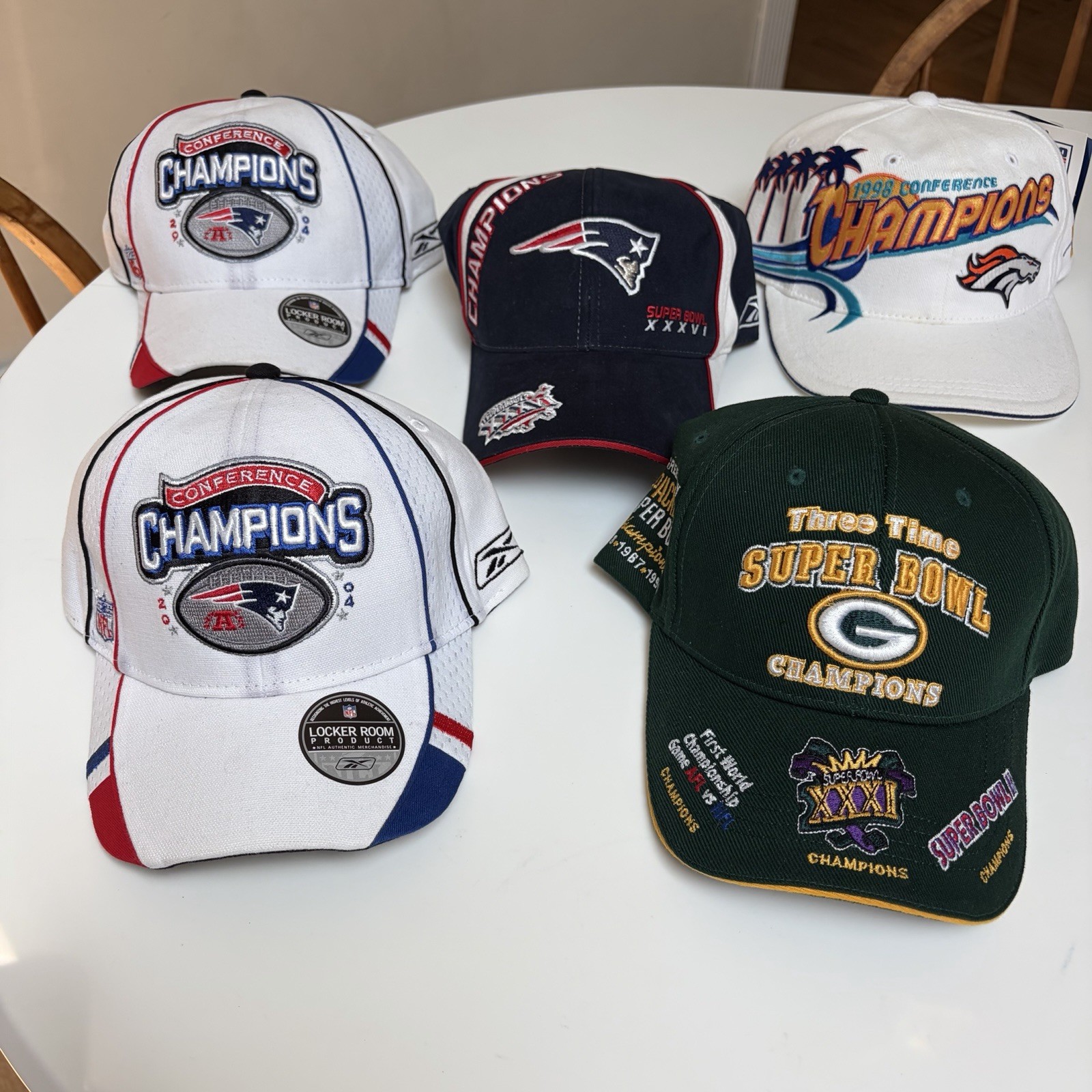 Lot 5 NFL Football Hats Deadstock New NOS Vintage Patriots Packers Broncos Y2K Lot 5 NFL Football Hats Deadstock New NOS Vintage Patriots Packers Broncos Y2K