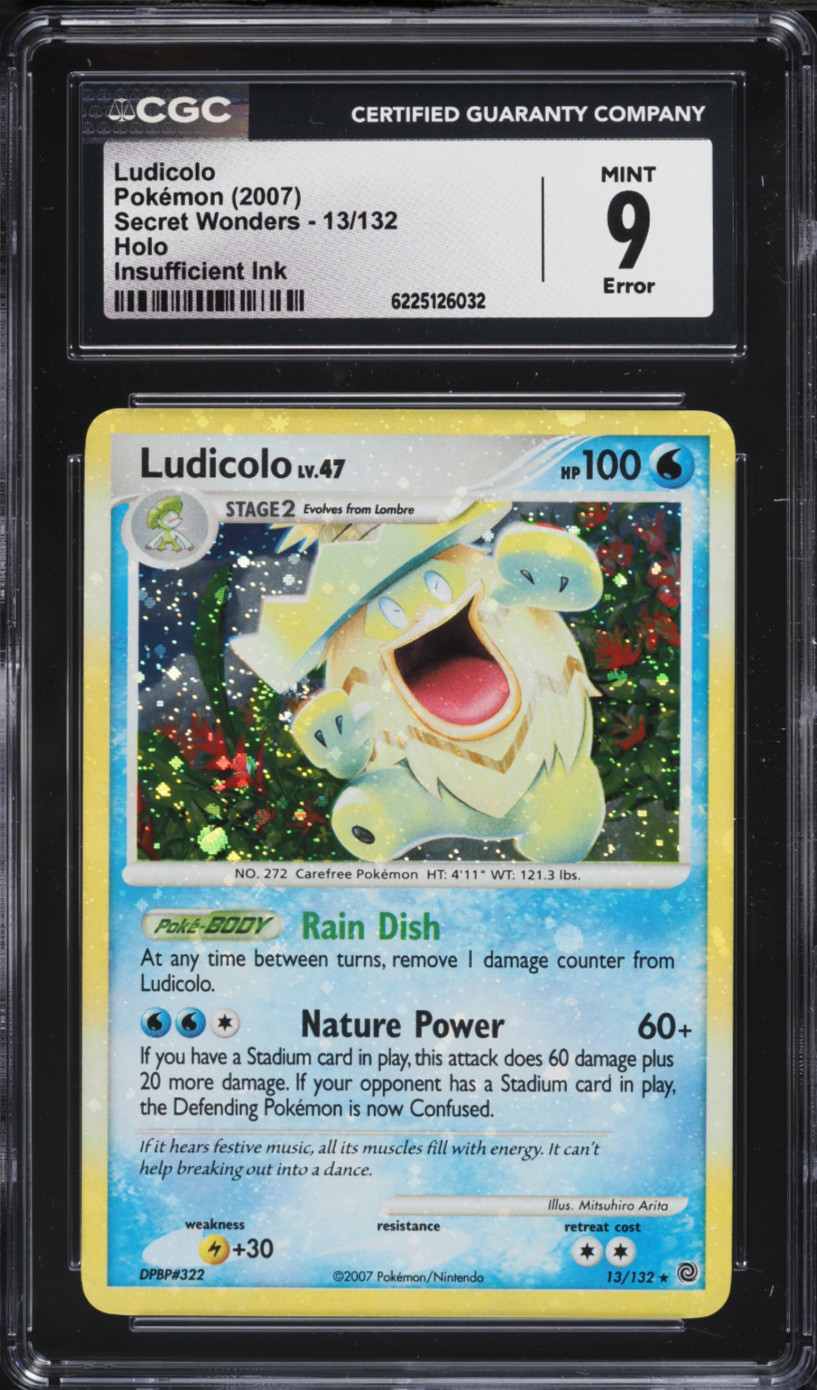 Ludicolo 13/132 Secret Wonders Pokemon Holo Rare (Full Holo Bleed Error) CGC 9 Ludicolo 13/132 Secret Wonders Pokemon Holo Rare (Full Holo Bleed Error) CGC 9