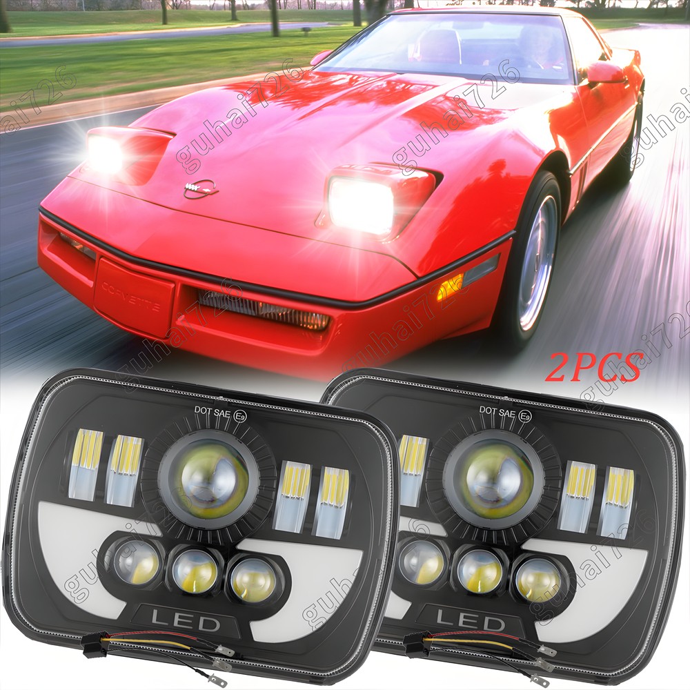 DOT 120W Pair 5X7 7x6 LED Headlight Hi/Lo With DRL For Chevy Corvette 84-1996 C4