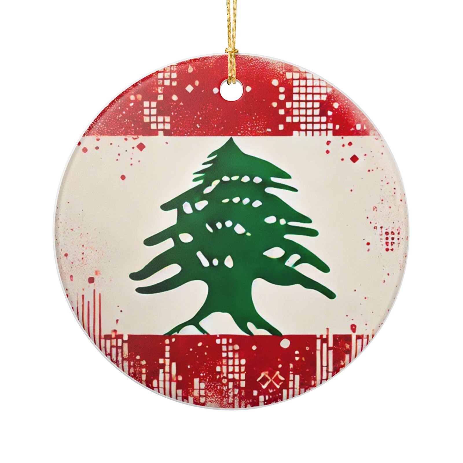 Lebanon Flag Christmas Ornament, Lebanese Cedar Holiday Decor