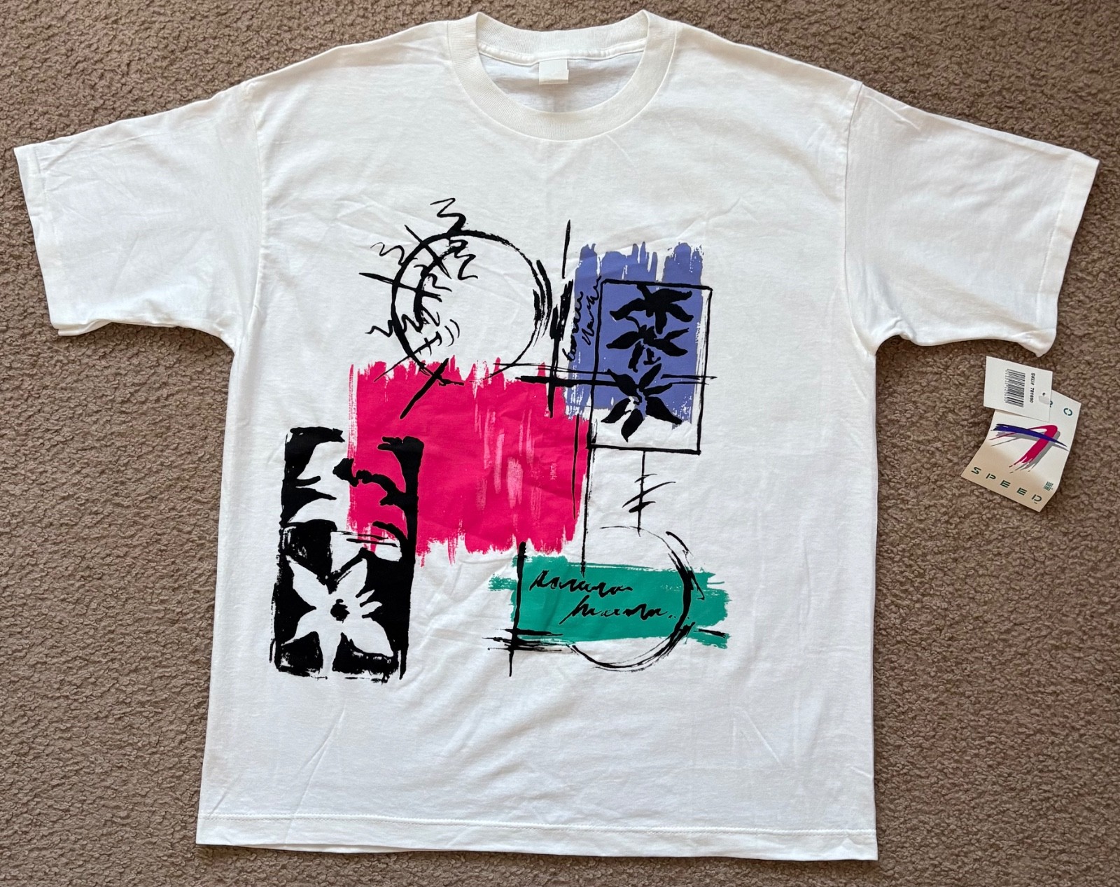 VTG 80’s 90’s men Floral Art Deco Single Stitch Graphic T-Shirt One Size USA NWT VTG 80’s 90’s men Floral Art Deco Single Stitch Graphic T-Shirt One Size USA NWT