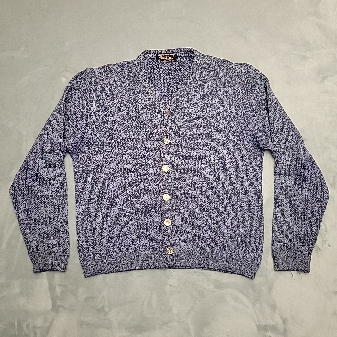 Vintage ColumbiaKnit Thunderbird Cardigan Mens M Blue All Wool Knit Button USA