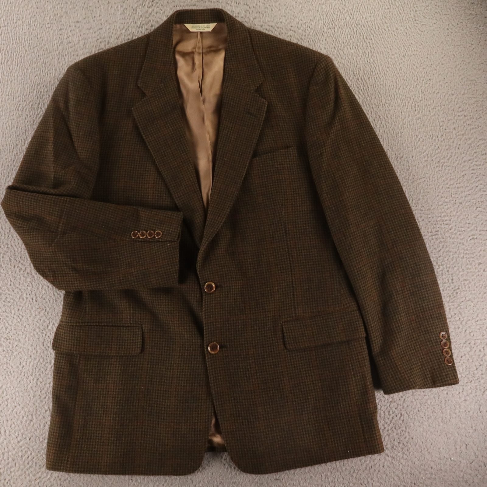 VTG Evan Picone Jacket L 44R Brown Gun Club Check 100% Wool Tweed Made in USA
