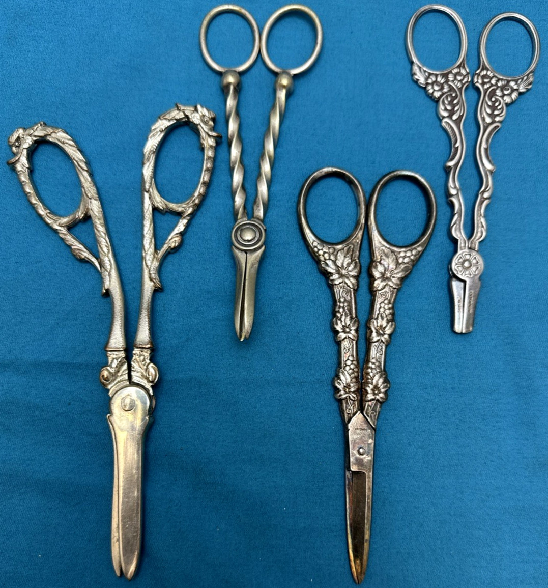 4 Pc Antique to Vintage Silverplated GRAPE SHEARS / SCISSORS