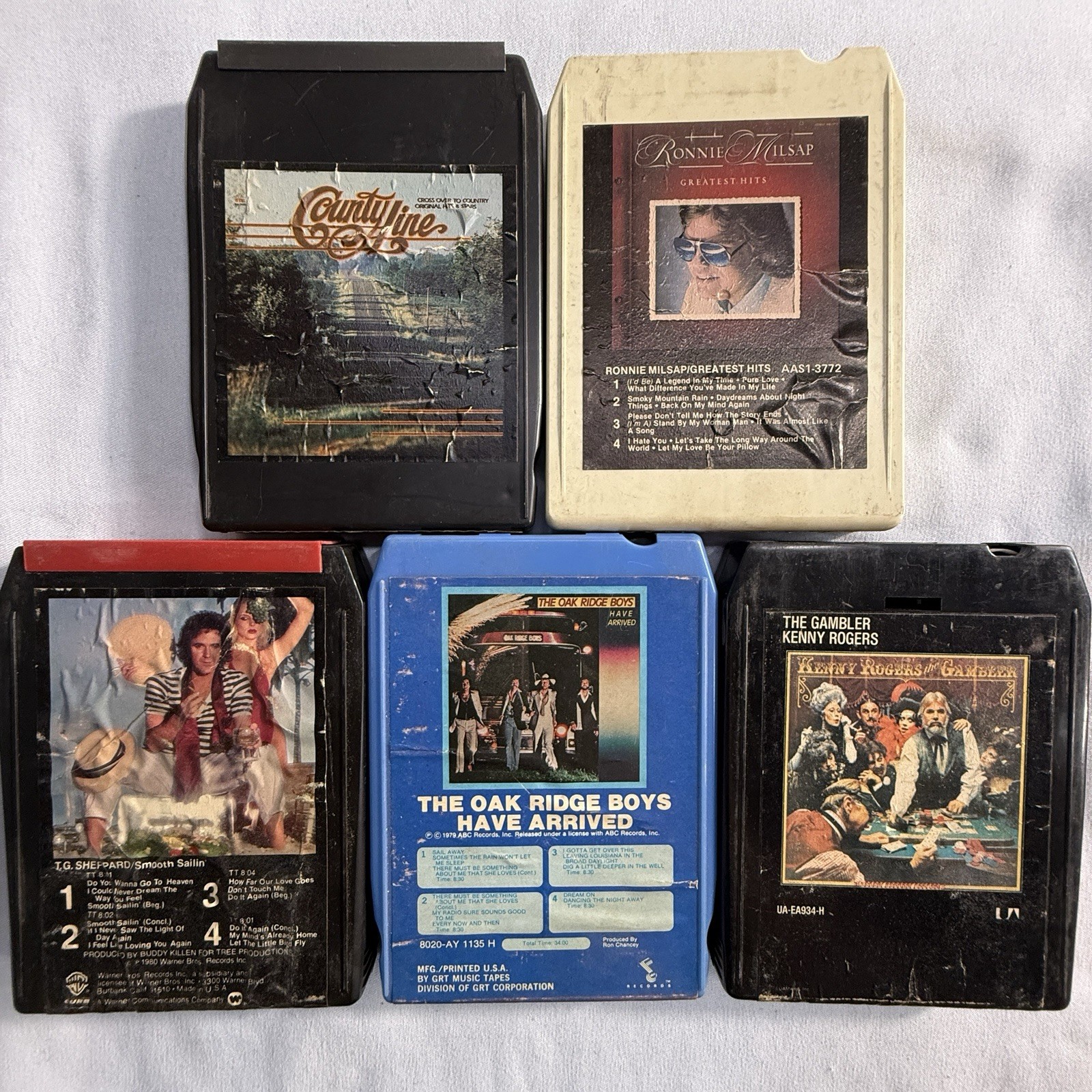 Lot of 5 Vintage Country 8 Track Tapes Kenny Rogers Ronnie Milsap Oak Ridge Boys