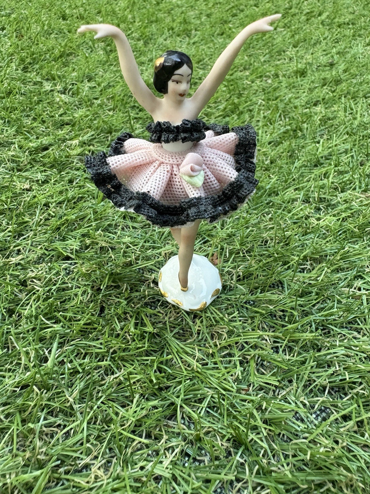 Vintage Germany porcelain ballerina figurine Dresden lace.- chipped finger Vintage Germany porcelain ballerina figurine Dresden lace.- chipped finger