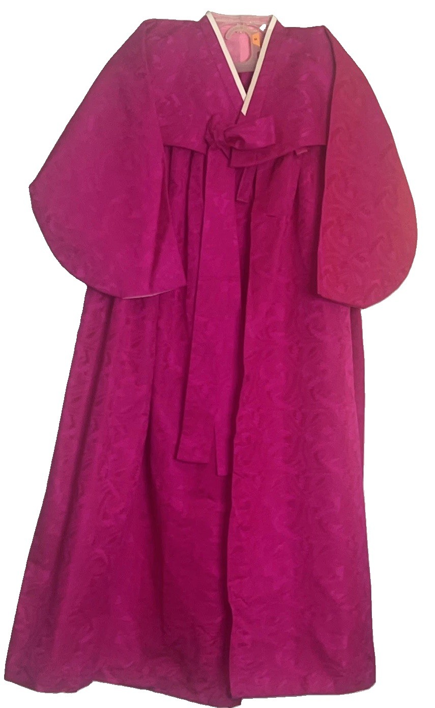 Vintage Hand Sewn Silk Korean Hanbok Jeogori Chima Dress Magenta Brocade Small Vintage Hand Sewn Silk Korean Hanbok Jeogori Chima Dress Magenta Brocade Small