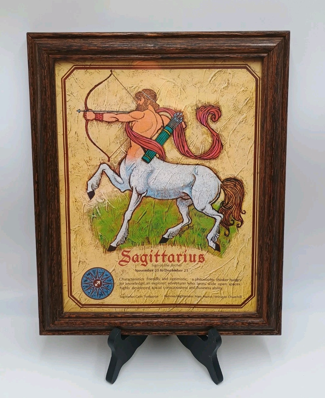 Zodiac Wall Art - Sagittarius - Vintage Astrology Print In Wooden Frame Zodiac Wall Art - Sagittarius - Vintage Astrology Print In Wooden Frame