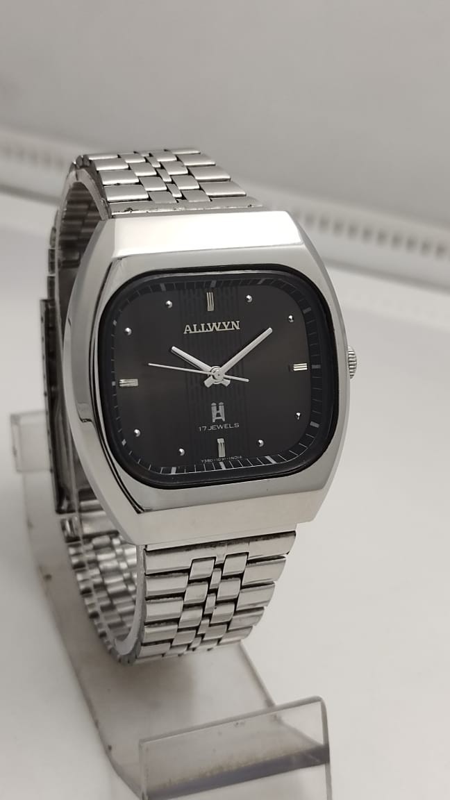 Vintage Allwyn 17Jewels Winding Men\'s Watch Black Dial Y380-1091 AL