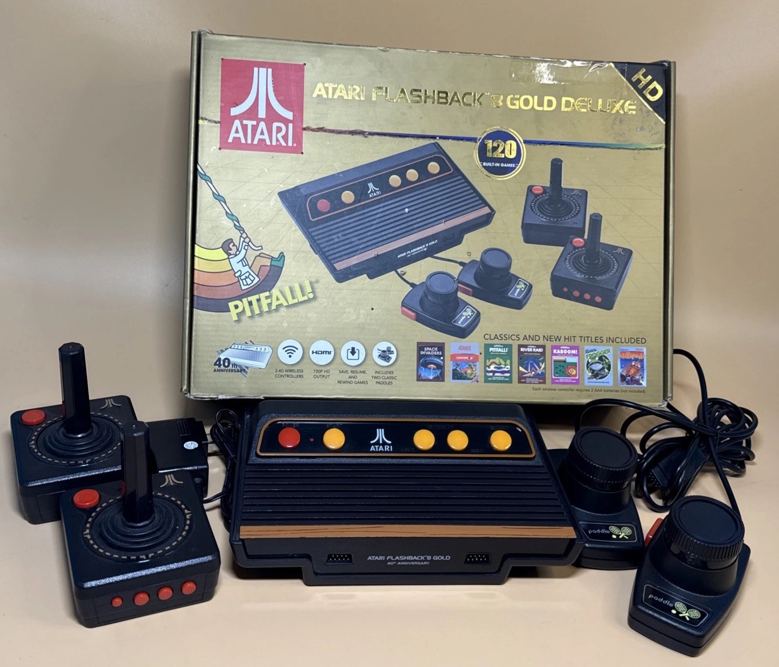 Atari Flashback 8 Gold Deluxe 120 GAMES HD Console 40th Anniv. + Box WORKS A+