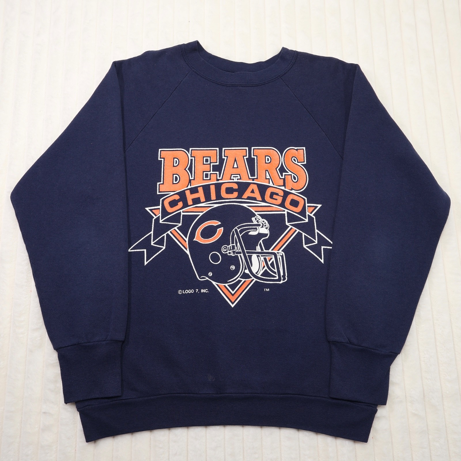 Vintage 97s Logo 7 Chicago Bears NFL Crewneck Sweatshirt Navy Blue