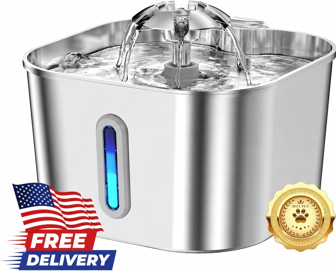 Stainless Steel Cat Water Fountain 74oz 2.2L Automatic Pet Drinking Dispenser