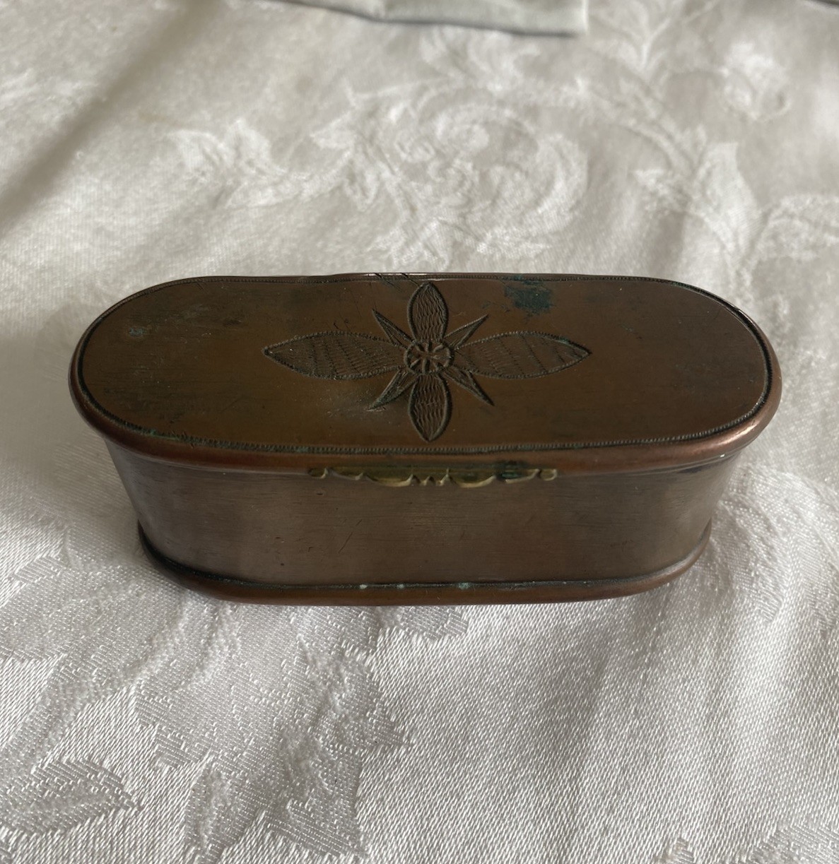 Antique Copper & Brass Tobacco/Snuff Box Monogrammed Antique Copper & Brass Tobacco/Snuff Box Monogrammed