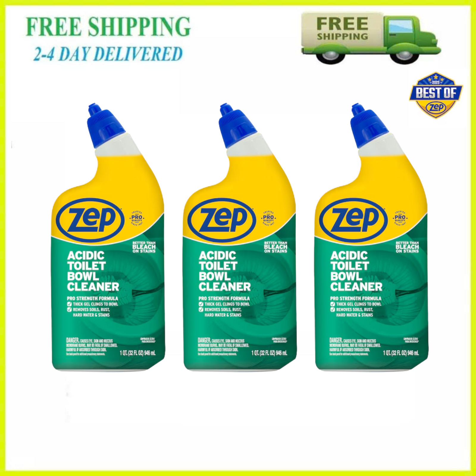 (3 Pack) Zep Acidic Toilet Bowl Stain Eraser Wintergreen Scent 32 fl oz Cleaner (3 Pack) Zep Acidic Toilet Bowl Stain Eraser Wintergreen Scent 32 fl oz Cleaner