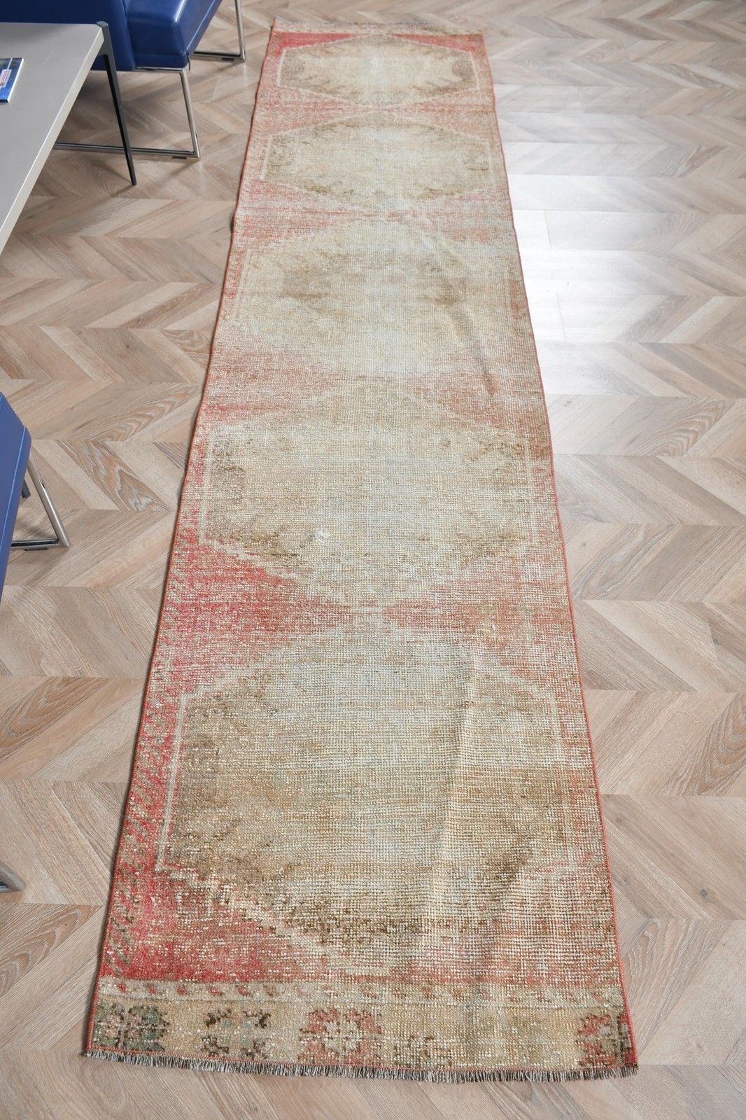 2,4x11 ft Turkish Rug, Rug, Brown Bordered Rug Wool