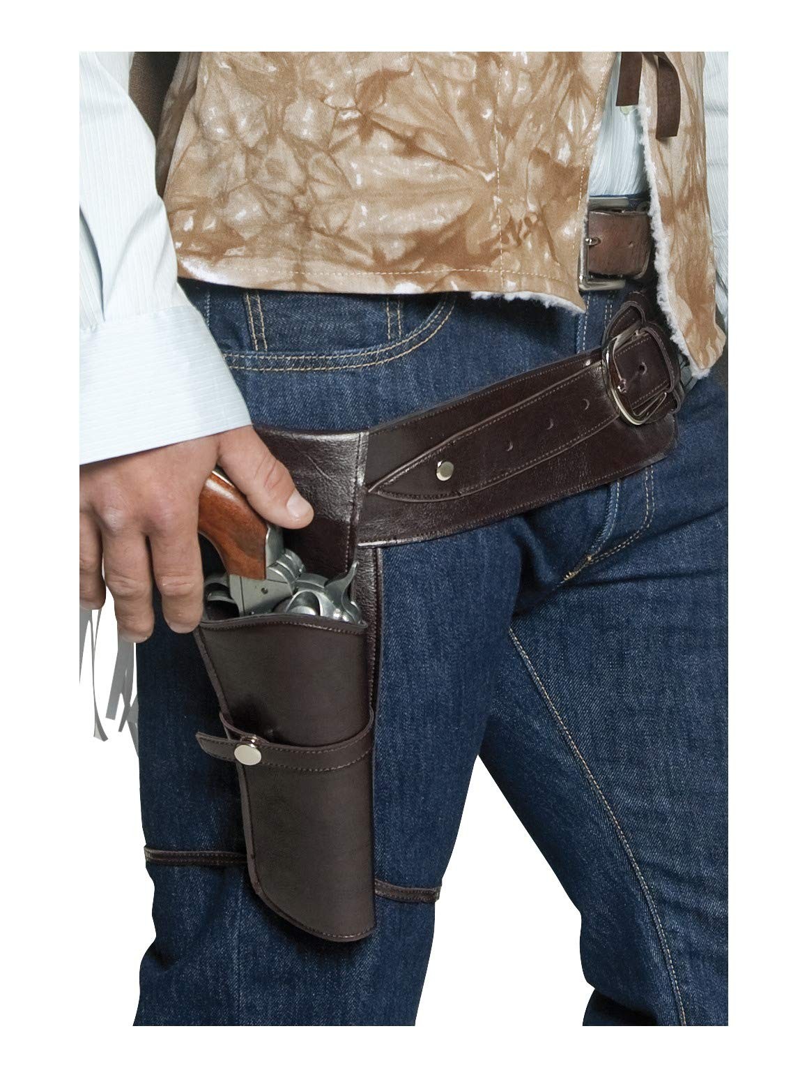 Smiffys Men's Authentic Western Wandering Gunman Belt & Holster, Brown