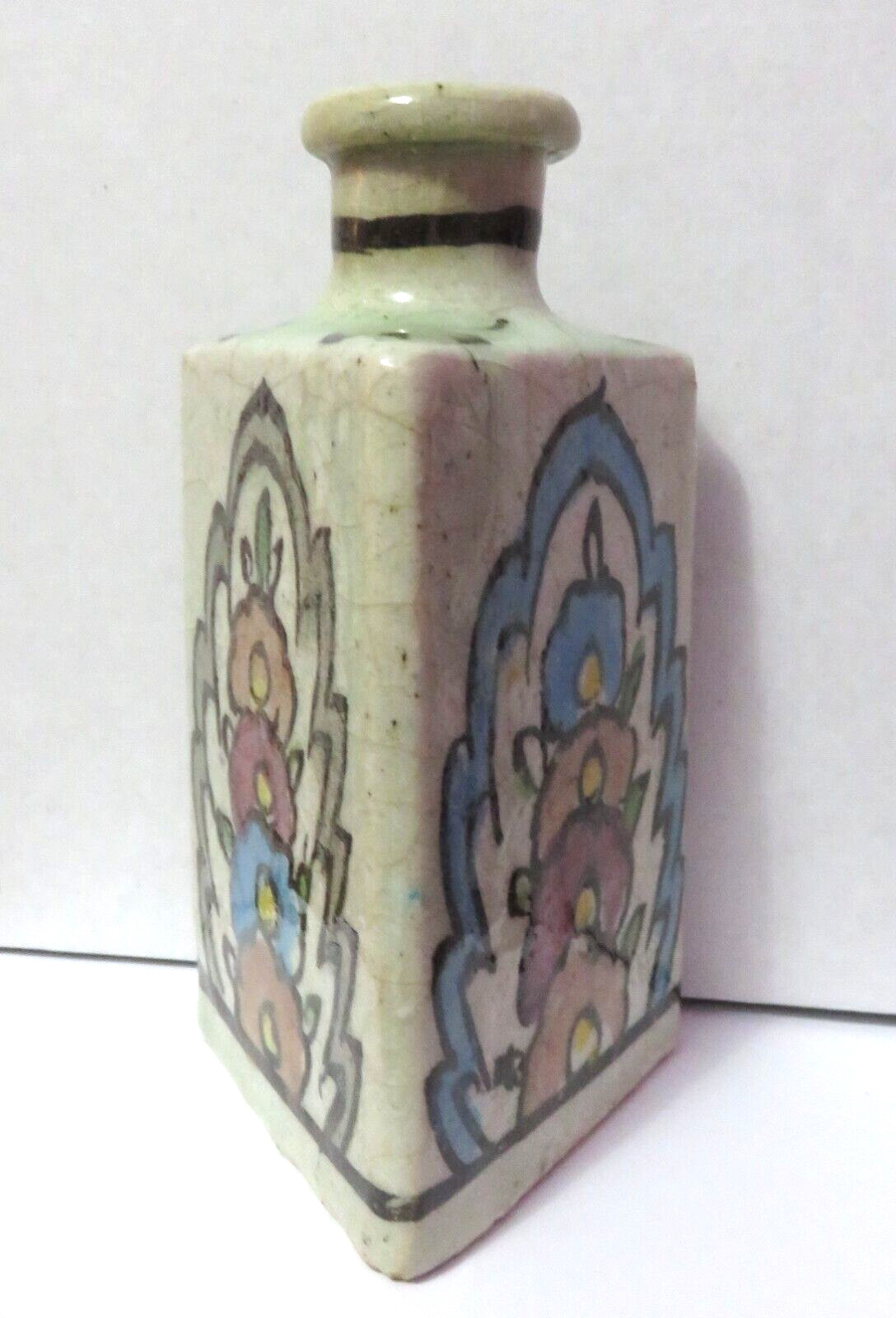 Antique 19th Centu Persian Qajar Pottery Tea Flask Triangular Bottle Antique 19th Centu Persian Qajar Pottery Tea Flask Triangular Bottle