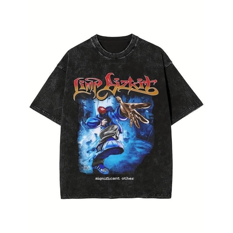 Men's Retro Pattern T-Shirt - Soft Cotton Crew Neck T-Shirt, Limp Bizkit Design, Men's Retro Pattern T-Shirt - Soft Cotton Crew Neck T-Shirt, Limp Bizkit Design,