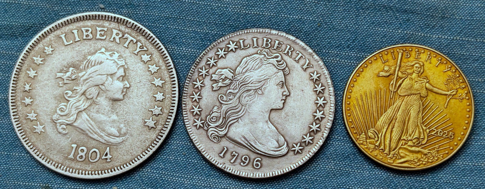 3 Pre-owned Local Estate Sale Fantasy Coins: 2 Silver-Plated and 1 Gold-Plated