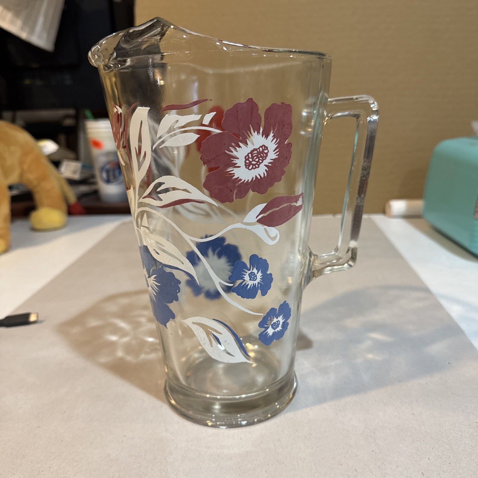 Vintage Mid-Century Floral Glass Pitcher
