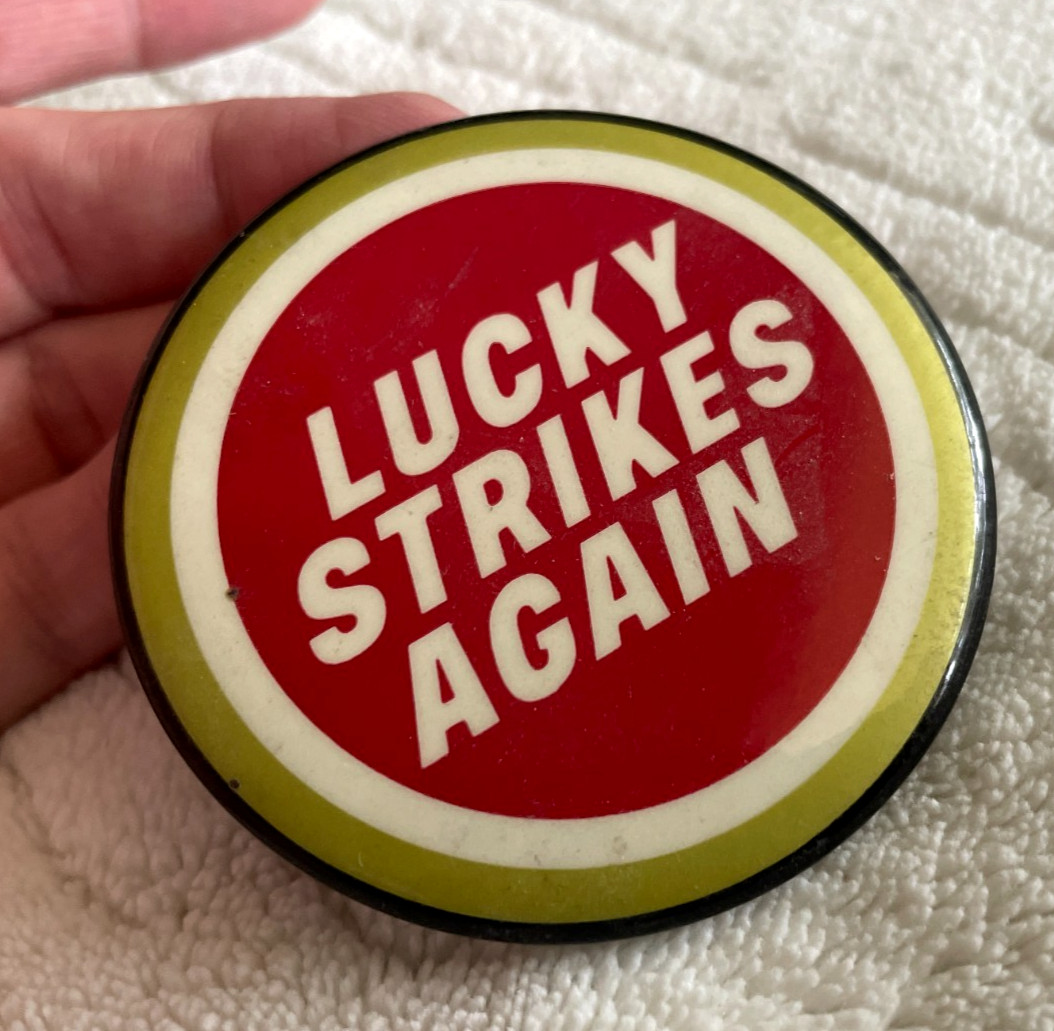 Vintage Lucky Strikes Again Lucky Strike Cigarette Advertising Pinback Button