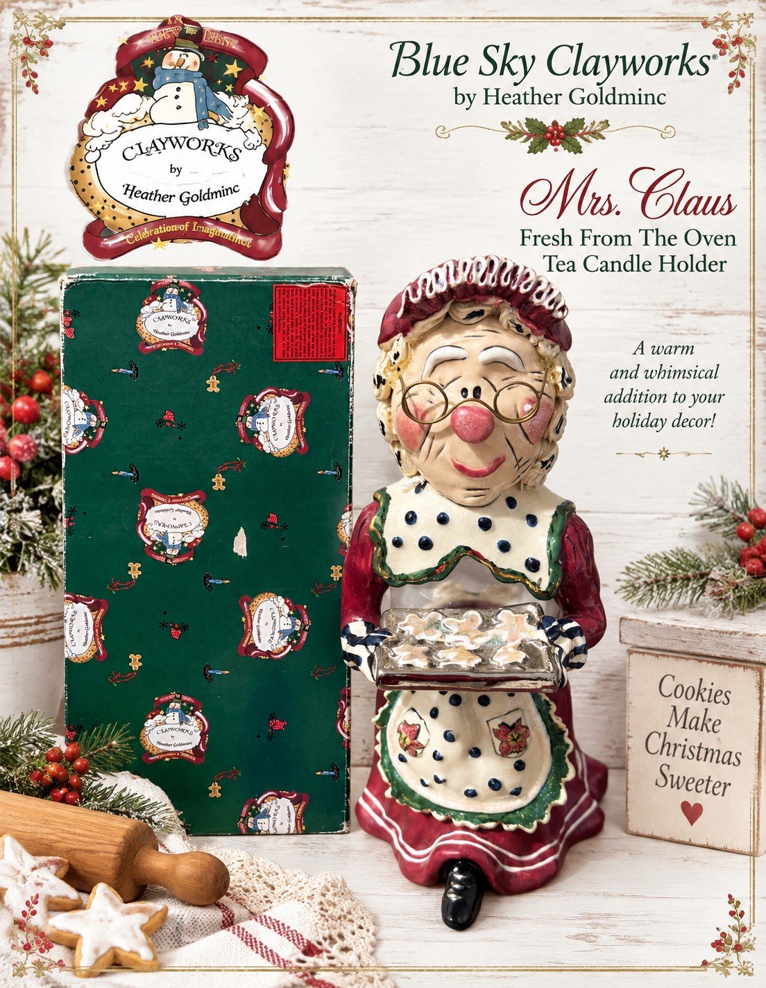 Blue Sky Clayworks Heather Goldminc Mrs. Claus Fresh From The Oven Tea Candle Blue Sky Clayworks Heather Goldminc Mrs. Claus Fresh From The Oven Tea Candle