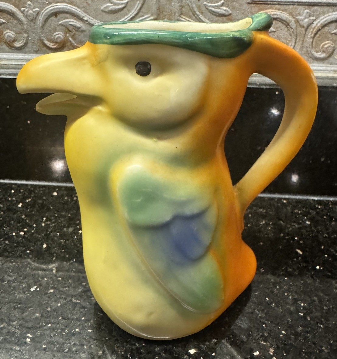 Vtg Art Deco Parrot / Toucan Cream Pitcher Ceramic Made In Czechoslovakia