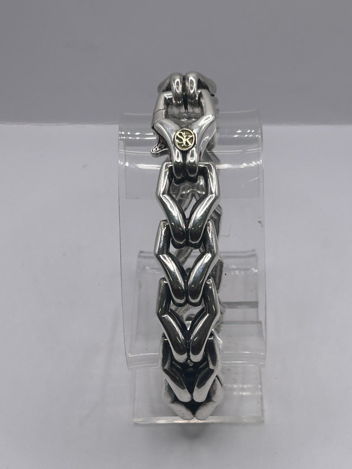 SKOTT KAY SILVER & 18KYG MEN’S SMALL DIAMETRIC LINK BRACELET 8” SKOTT KAY SILVER & 18KYG MEN’S SMALL DIAMETRIC LINK BRACELET 8”