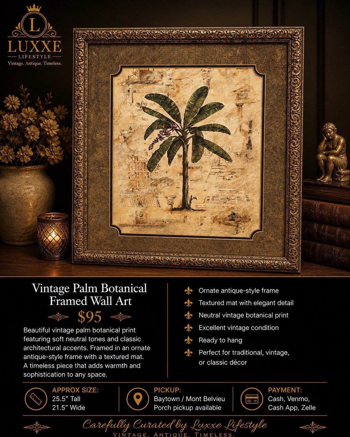 Vintage Palm Botanical Framed Matted Wall Art Print 25.5\ Vintage Palm Botanical Framed Matted Wall Art Print 25.5\