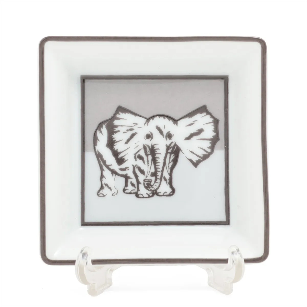 Hermès Elephant 1997 Small plate Ceramic White x gray Hommage à l\'Afrique A trib